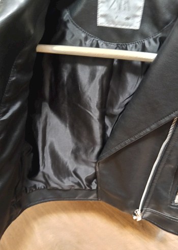 Kadın Siyah Deri Biker Ceket - Görsel 3