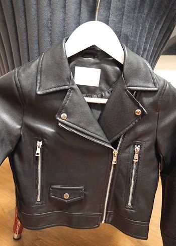Kadın Siyah Deri Biker Ceket - Görsel 4