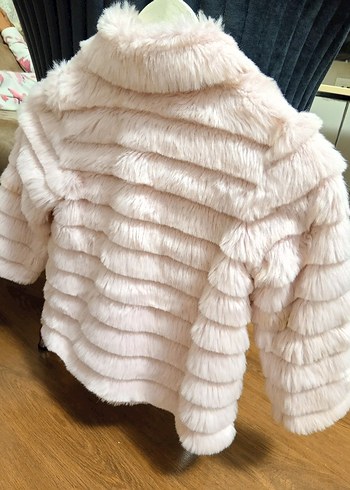 Kız Çocuk Pudra Peluş Kürk Detaylı Mont - Görsel 4