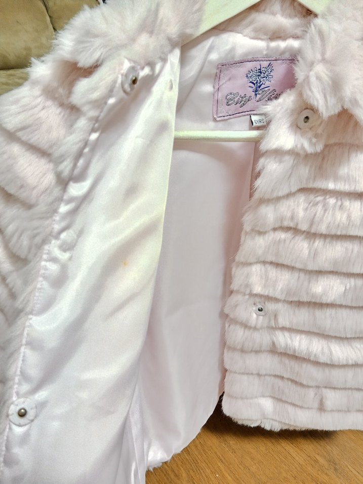 Kız Çocuk Pudra Peluş Kürk Detaylı Mont - Görsel 5