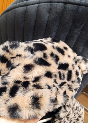 Kahverengi Leopar Desenli Kapüşonlu Kız Mont - Görsel 5