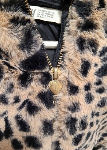 Kahverengi Leopar Desenli Kapüşonlu Kız Mont - Görsel 3