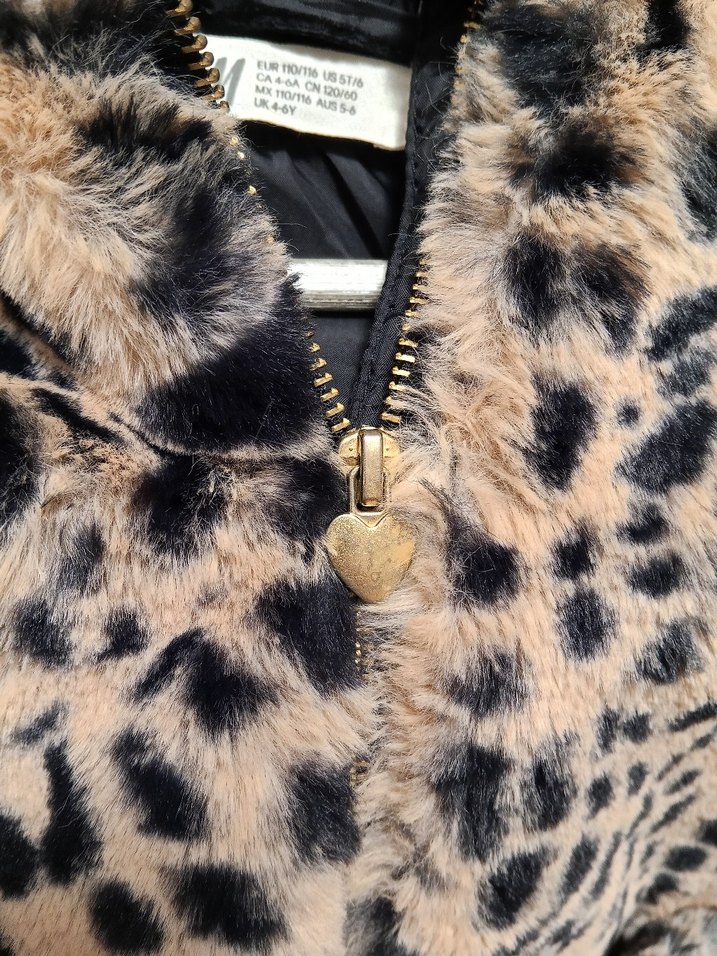 Kahverengi Leopar Desenli Kapüşonlu Kız Mont - Görsel 3