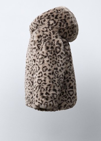 ZARA Kapüşonlu Leopar Desenli Kız Çocuk Peluş Mont - Görsel 3