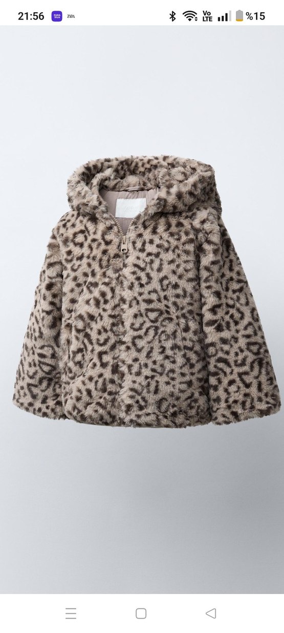 ZARA Kapüşonlu Leopar Desenli Kız Çocuk Peluş Mont - Görsel 2