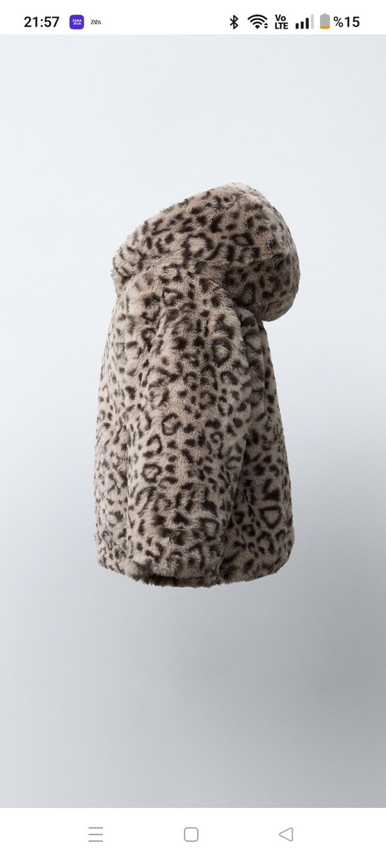 ZARA Kapüşonlu Leopar Desenli Kız Çocuk Peluş Mont - Görsel 3