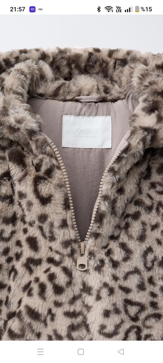 Kız Çocuk Leopar Desenli Kapüşonlu Kürk Mont - Görsel 4