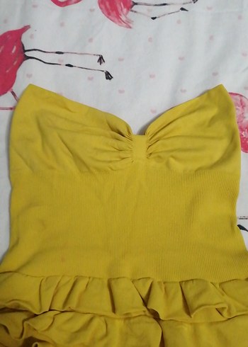 Kolsuz Sarı Fırfırlı Kız Elbisesi - Görsel 2