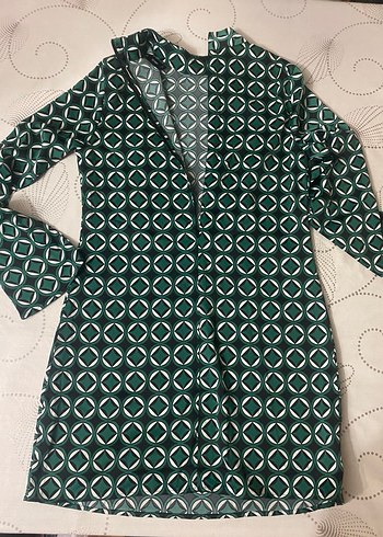Retro Desenli Yeşil Mini Elbise - Görsel 2