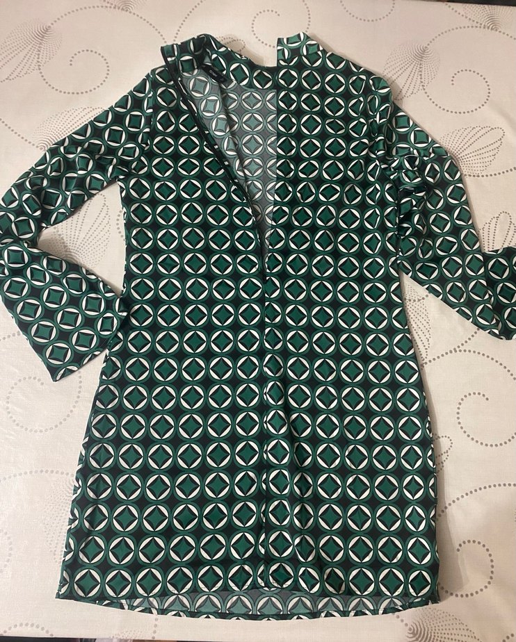 Retro Desenli Yeşil Mini Elbise - Görsel 2