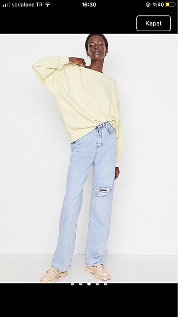 yırtıklı wide leg jean