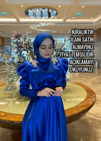 Parlak Mavi Uzun Drapeli Tesettür Abiye