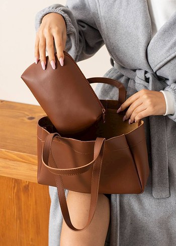 Kahverengi Deri Kadın Çanta - Görsel 5