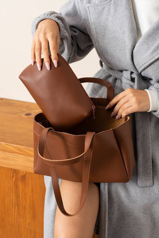 Kahverengi Deri Kadın Çanta - Görsel 5