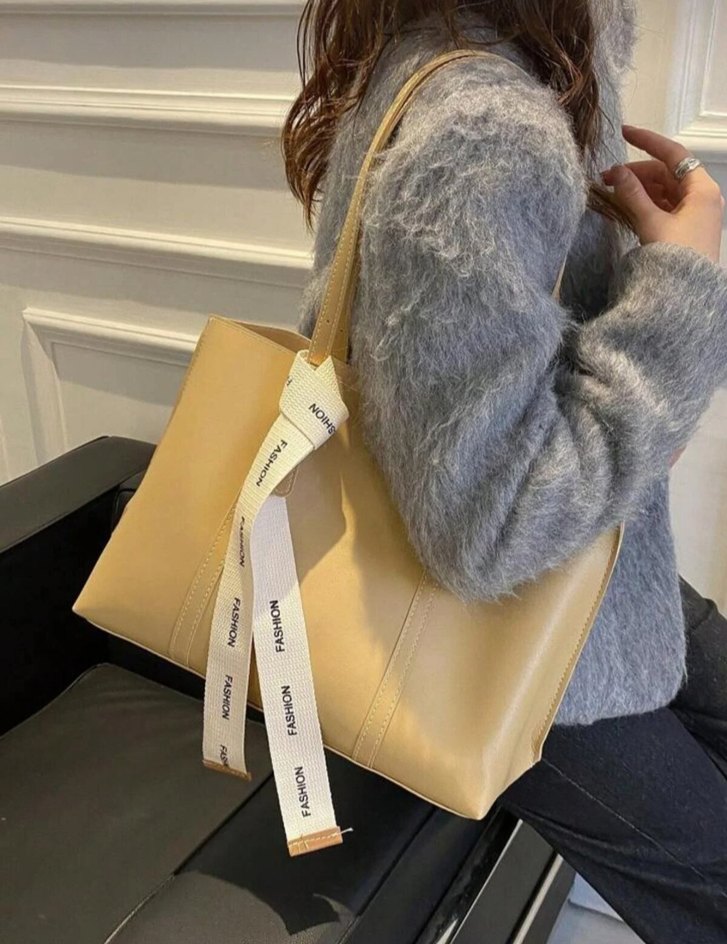 Bej Deri Kadın Omuz Çantası - Görsel 2