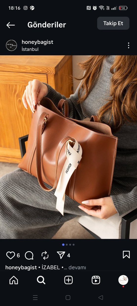 Kemer Detaylı Bej Deri Kadın Çanta - Görsel 3