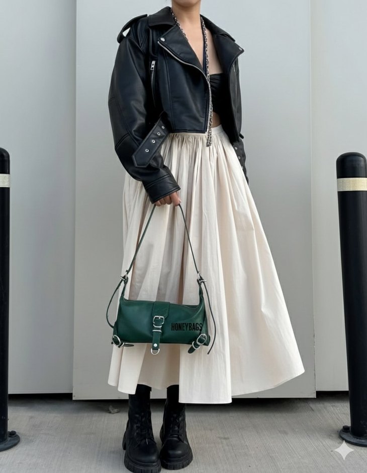 Yeşil Parlak Deri Kadın Omuz Çantası - Görsel 2