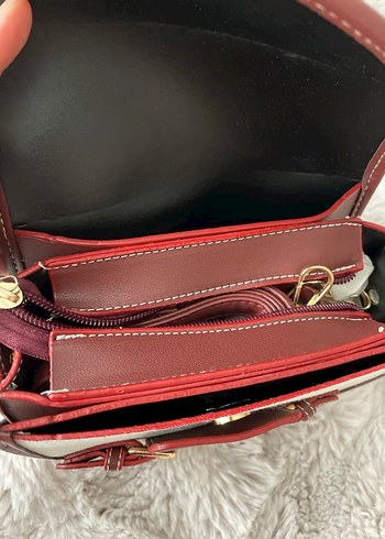 Bordo Deri İşlemeli Kadın Çanta - Görsel 3