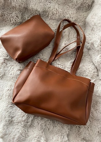 Kahverengi Deri Kadın Çanta Seti - Görsel 2