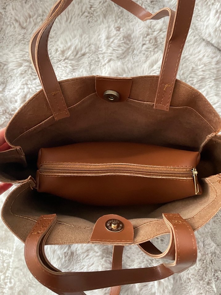 Kahverengi Deri Kadın Çanta Seti - Görsel 3