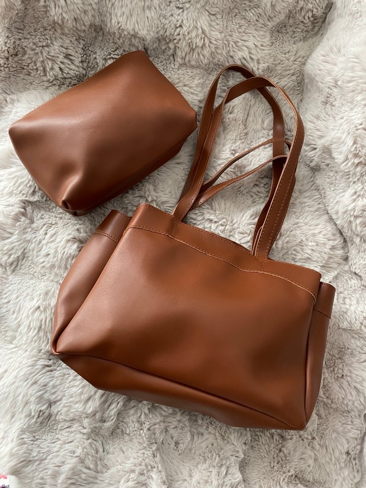 Kahverengi Deri Kadın Çanta Seti - Görsel 2