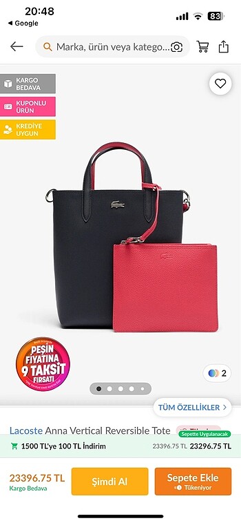 Lacoste Anna Çift Taraflı Çanta