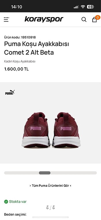 40 Beden Puma Kadın Koşu Ayakkabı