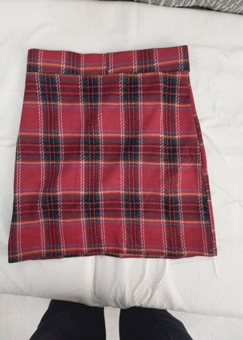 Kırmızı Ekose Pilili Midi Etek - Görsel 2