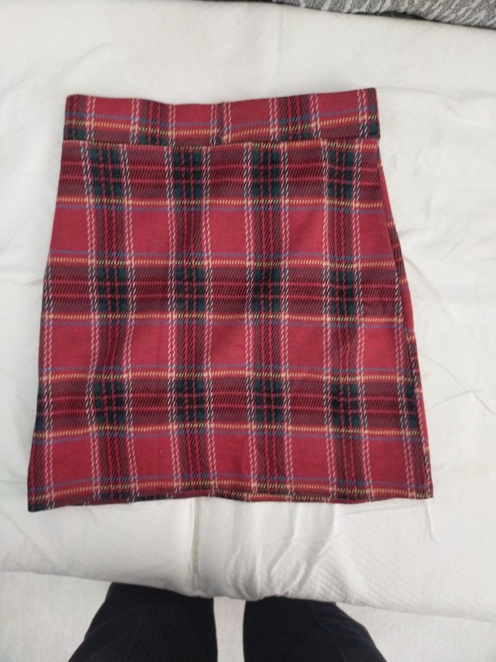 Kırmızı Ekose Pilili Midi Etek - Görsel 2