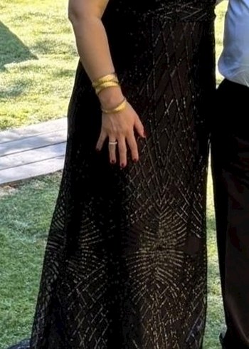 Siyah Drapeli Uzun V Yakalı Abiye Elbise - Görsel 3