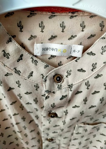 6/7 yaş Bej Erkek Çocuk Uzun Kollu Pamuklu Gömlek - Görsel 5