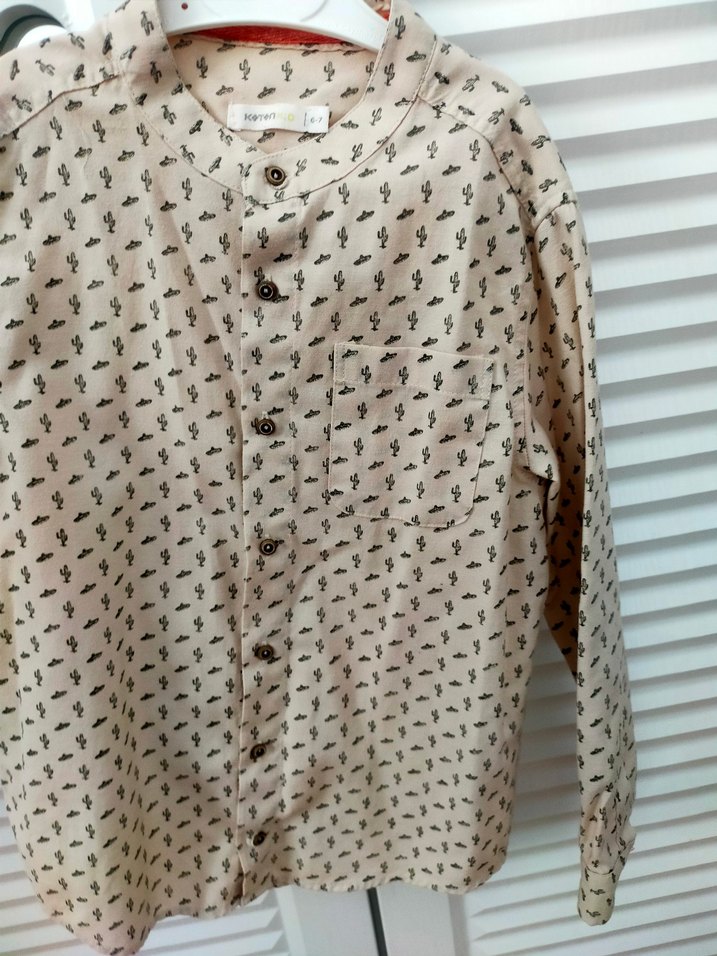 6/7 yaş Bej Erkek Çocuk Uzun Kollu Pamuklu Gömlek - Görsel 2