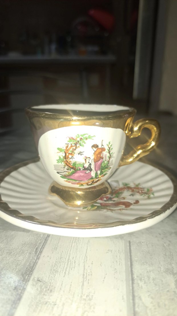 antika fragonard desenli 5'li fincan takımı - Görsel 3