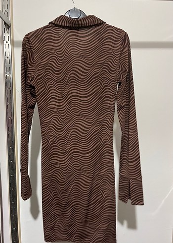 Kahverengi Zebra Desenli Uzun Kollu Elbise - Görsel 3