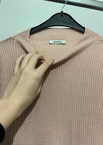 Pudra Kadın Bisiklet Yaka Triko Kazak - Görsel 3