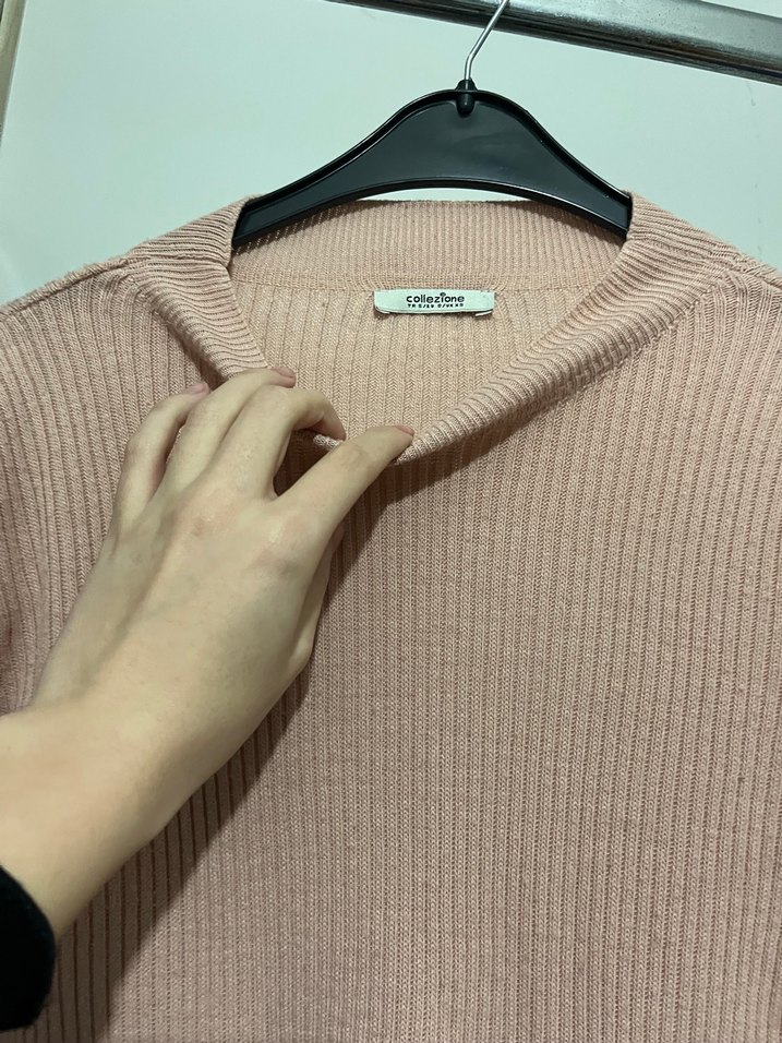 Pudra Kadın Bisiklet Yaka Triko Kazak - Görsel 3