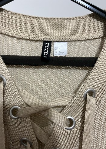 Bej Bağcıklı Örgü Kadın Kazak - Görsel 2