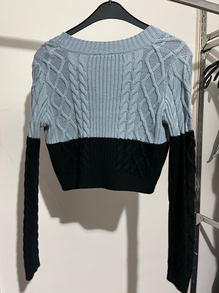 Mavi Siyah Örgü Mini Hırka - Görsel 2