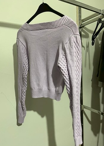 V Yaka Örgü Kadın Triko Kazak - Görsel 2