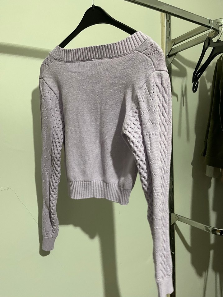 V Yaka Örgü Kadın Triko Kazak - Görsel 2