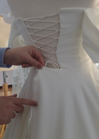 Uzun Beyaz Straplez A Kesim Vintage Gelinlik - Görsel 6