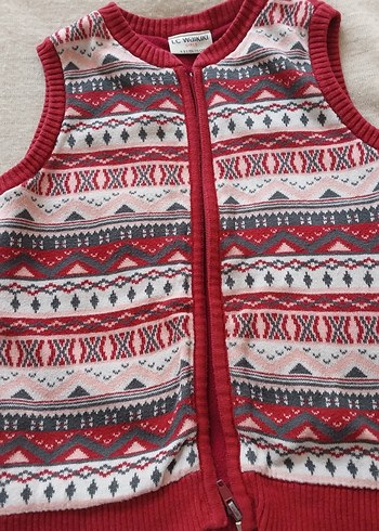 Kız Çocuk Kırmızı Bohem Desenli Fermuarlı Yelek - Görsel 3