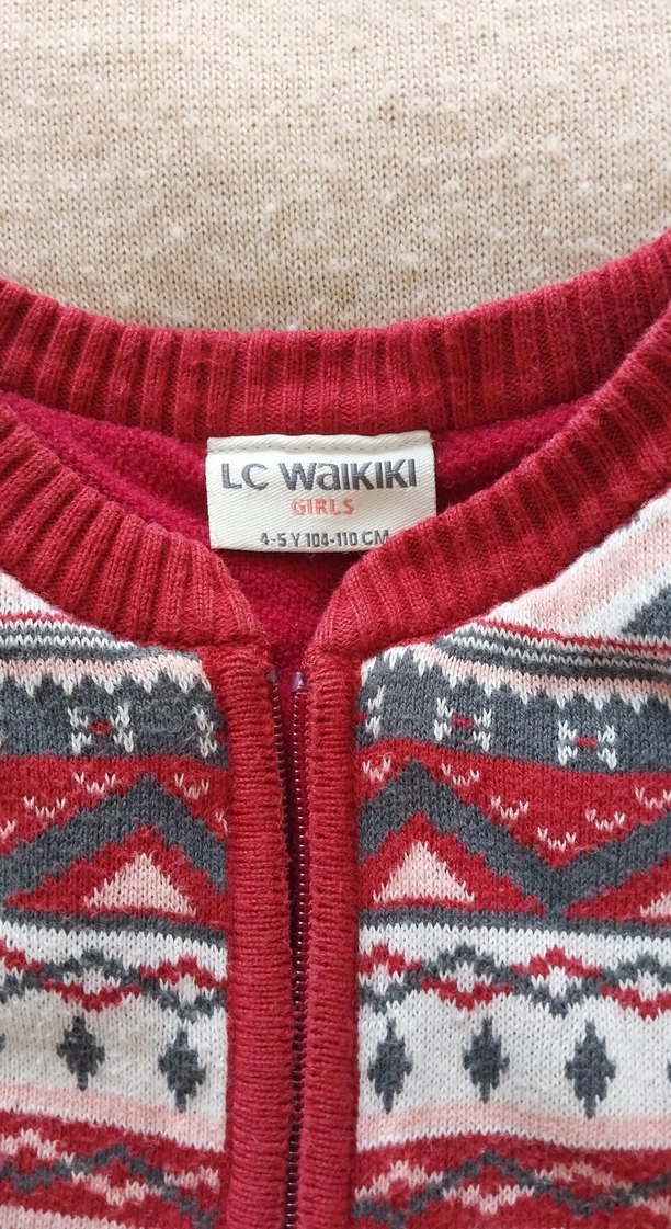 Kız Çocuk Kırmızı Bohem Desenli Fermuarlı Yelek - Görsel 2