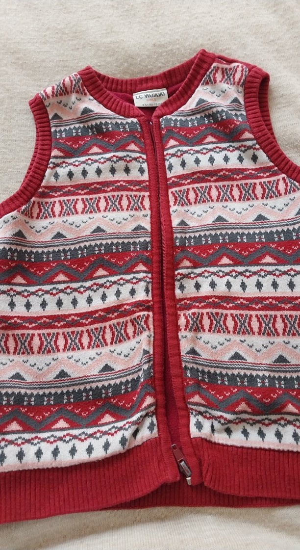 Kız Çocuk Kırmızı Bohem Desenli Fermuarlı Yelek - Görsel 3