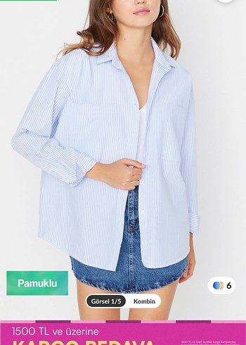 Mavi çizgili oversize Düğmeli Kadın Gömlek