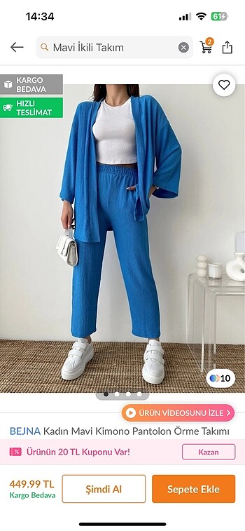 Mavi kimono ikili takım