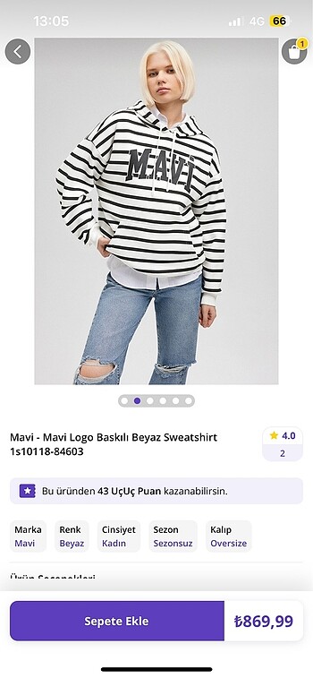 Mavi Jeans Mavi logolu çizgili sweatshirt