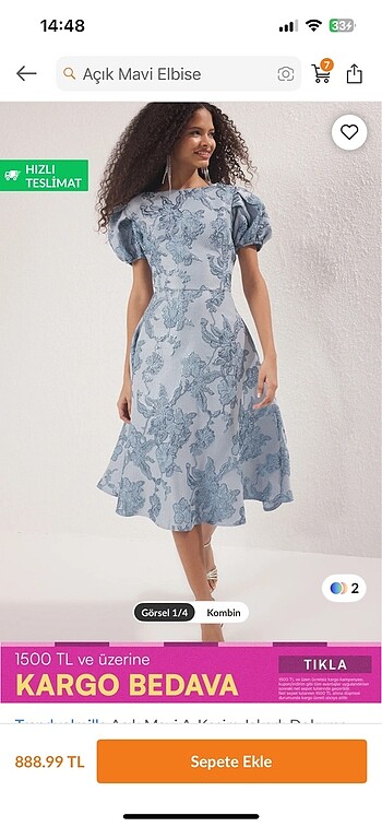 Mavi Jakarlı midi boy elbise - Görsel 5