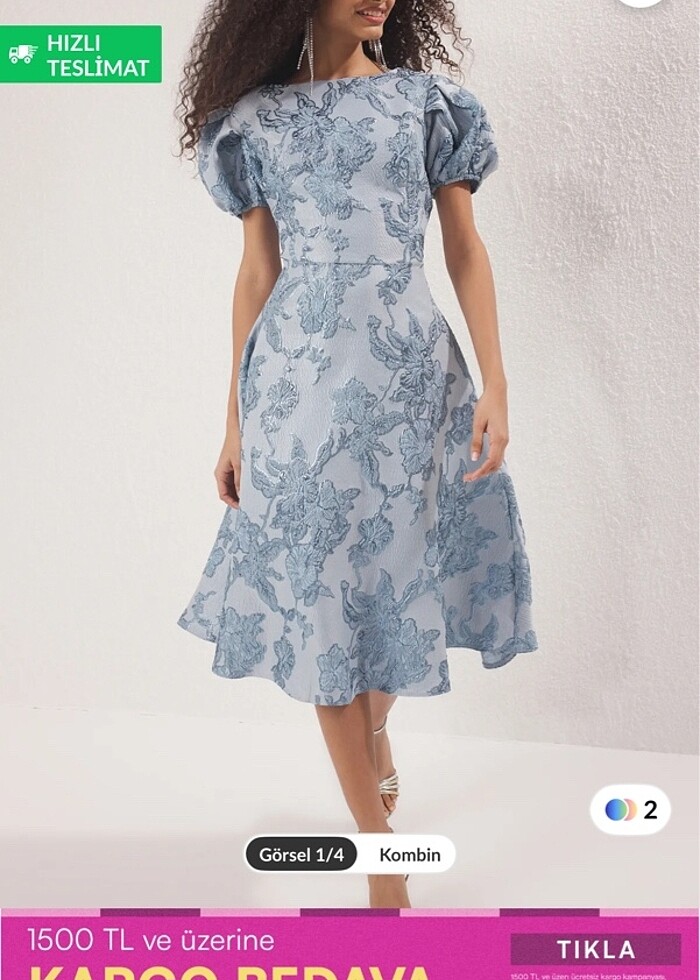 Mavi Jakarlı midi boy elbise - Görsel 5