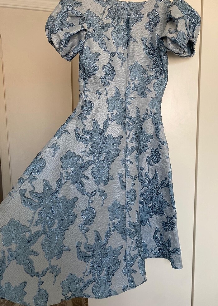 Mavi Jakarlı midi boy elbise - Görsel 3